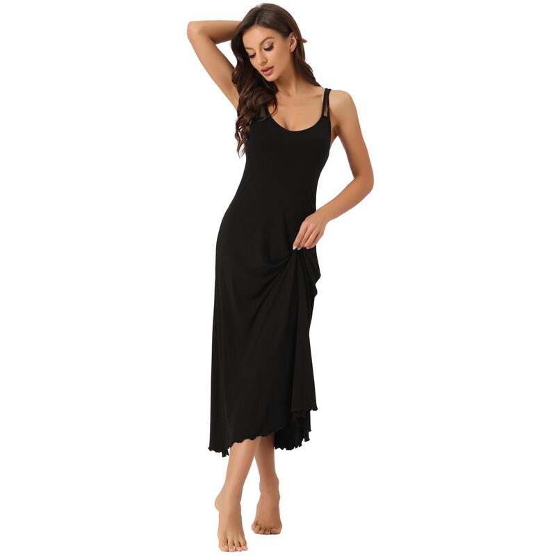 cheibear レディース アンダーウェア ナイトウェア ミディ cheibear Women's Lingerie Nighties Pajama Dress Back Full Slip Camisole Midi Nightgowns Black ブラック 7,441円