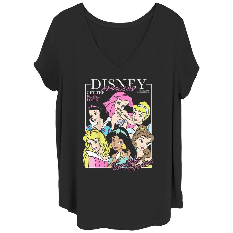 ディズニー レディース トップス Tシャツ プラスサイズ グラフィック Disney's Princesses Magazine Cover Juniors' Plus Graphic Tee Black ブラック