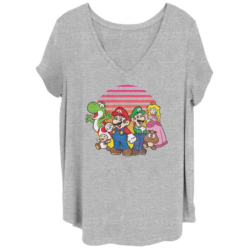 アニメキャラクター レディース トップス Tシャツ プラスサイズ グラフィック Licensed Character Juniors' Plusize Super Mario Brosunset Group Graphic Tee Heather Gray グレー