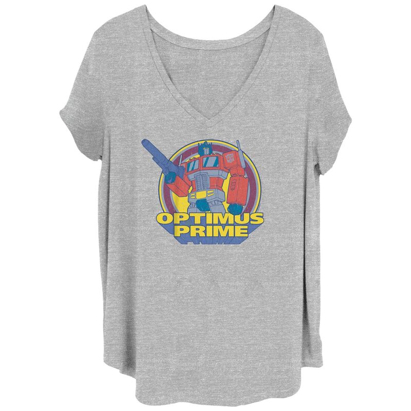 アニメキャラクター レディース トップス Tシャツ Vネック プラスサイズ グラフィック Licensed Character Juniors' Plusize Transformers Optimus Prime V-Neck Graphic Tee Heather Gray グレー