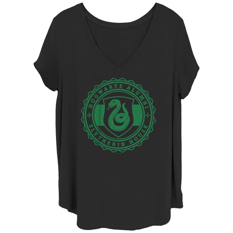 アニメキャラクター レディース トップス Tシャツ Vネック プラスサイズ グラフィック Licensed Character Juniors' Plusize Harry Potter Slytherin Stamp V-Neck Graphic Tee Black ブラック