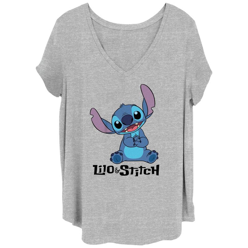 ディズニー レディース トップス Tシャツ プラスサイズ ロゴ グラフィック Disney's Lilo & Stitch Sitting Line Logo Juniors' Plus Graphic Tee Heather Gray グレー 8,235円