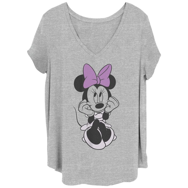 ディズニー レディース トップス Tシャツ プラスサイズ グラフィック Disney's Minnie Mouse Purple Bow Cute Pose Juniors' Plusize Graphic Tee Heather Gray グレー