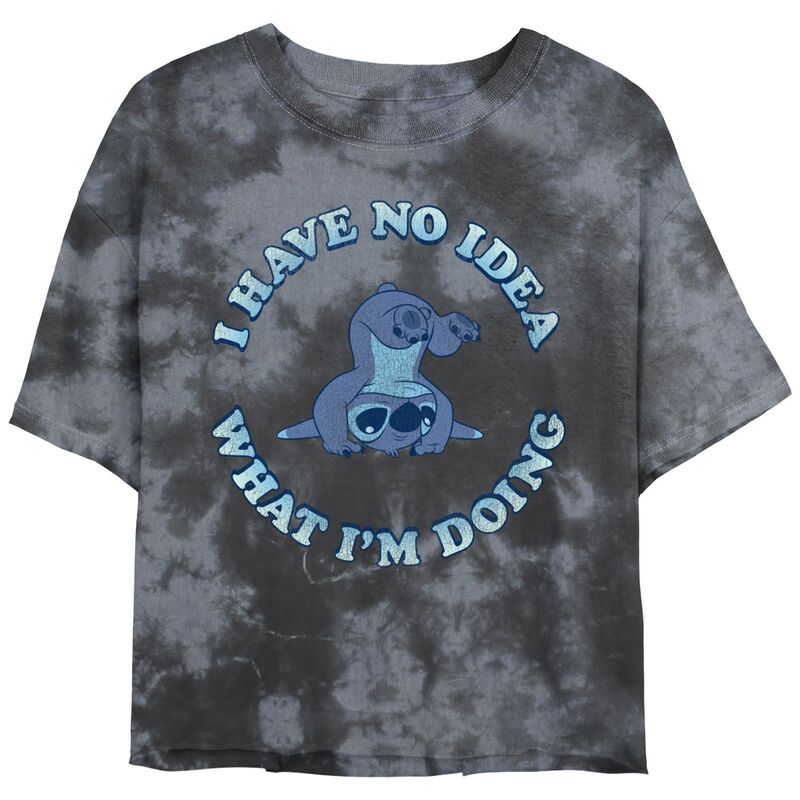 ディズニー レディース トップス Tシャツ グラフィック Disney's Lilo & Stitch No Idea Stitch Crop Top Bombard Wash Graphic Tee Black Charcoal ブラック
