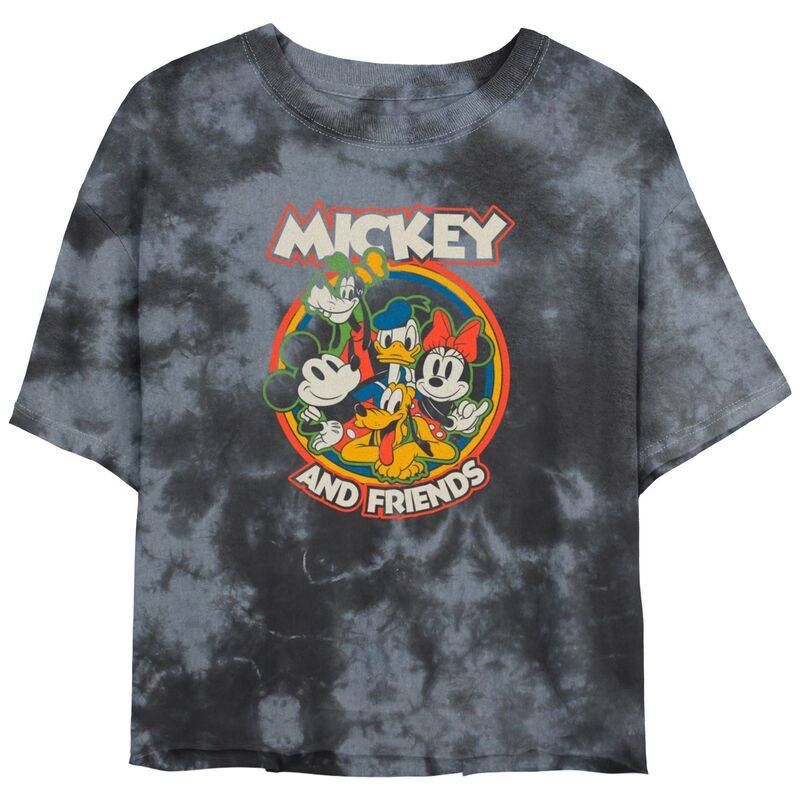 ディズニー レディース トップス Tシャツ クロップド グラフィック Disney's Mickey Mouse Retroundup Bombard Wash Juniors' Cropped Graphic Tee Black Charcoal ブラック