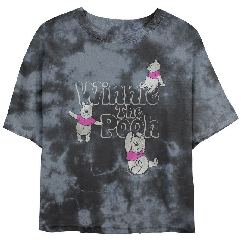 ディズニー レディース トップス Tシャツ グラフィック Disney's Winnie The Pooh Playful Winnie Crop Top Bombard Wash Juniors' Graphic Tee Black Charcoal ブラック