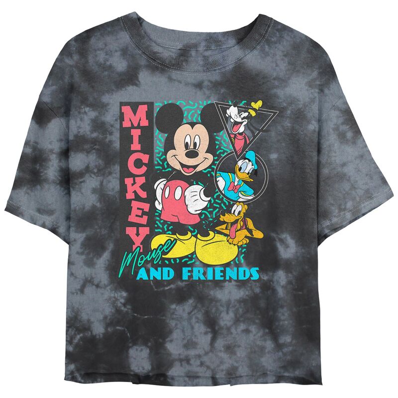 ディズニー レディース トップス Tシャツ グラフィック Disney's Mickey Mouse And Friends Portraits Crop Top Bombard Wash Juniors' Graphic Tee Black Charcoal ブラック