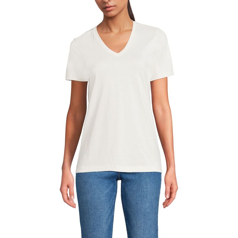 ランズ挙げ句の果て レディース トップス プルオーバー Vのど首 綿織物 Women\u0027s Lands\u0027 End Relaxed-Fit Supima Cotton V-Neck Tee Ivory 象牙色