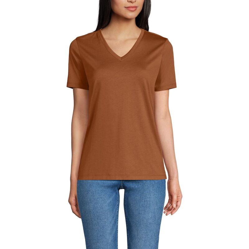 ランズ挙げ句の果て レディース トップス プルオーバー Vのど首 綿織物 Women\u0027s Lands\u0027 End Relaxed-Fit Supima Cotton V-Neck Tee Rich Ginger Brown 赤銅色