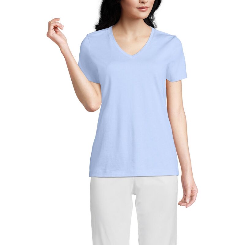 ランズ挙げ句の果て レディース トップス プルオーバー Vのど首 綿織物 Women\u0027s Lands\u0027 End Relaxed-Fit Supima Cotton V-Neck Tee Soft Sky Blue 青色