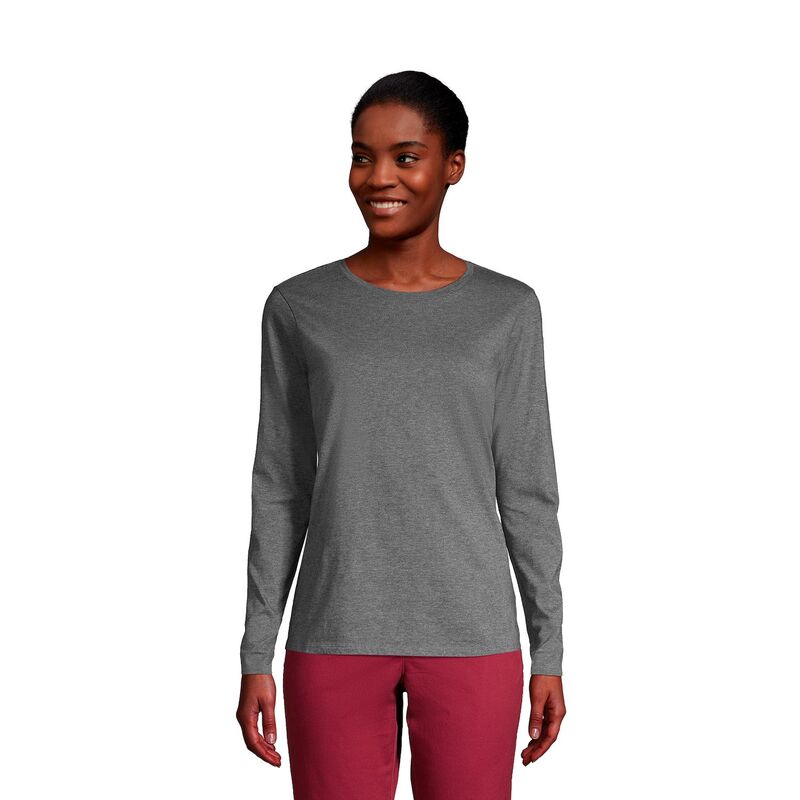 ランズエンド レディース トップス Tシャツ クルーネック プチ コットン Petite Lands' End Relaxed-Fit Supima Long Sleeve Cotton Crewneck Tee Charcoal Heather チャコール