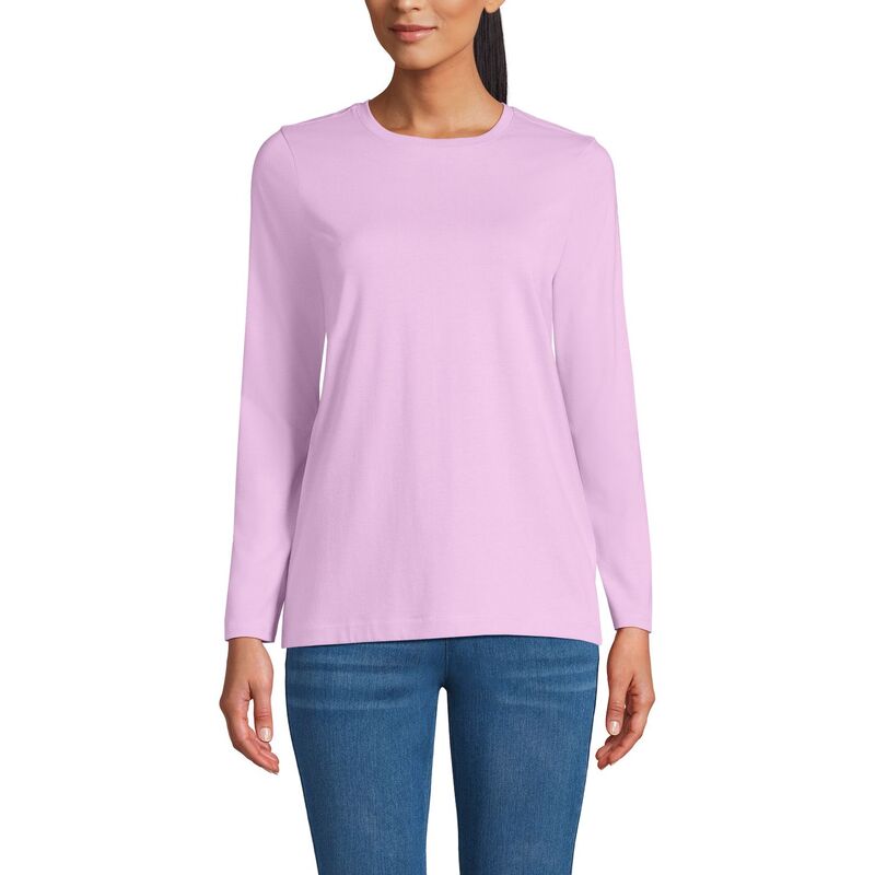 ランズエンド レディース トップス Tシャツ クルーネック プチ コットン Petite Lands' End Relaxed-Fit Supima Long Sleeve Cotton Crewneck Tee Pink Amethyst ピンク