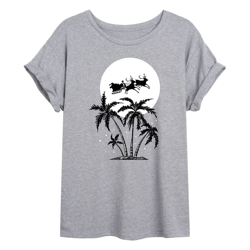 アニメキャラクター レディース トップス Tシャツ グラフィック Licensed Character Juniors' Beachy Christmas Oversized Graphic Tee Gray グレー