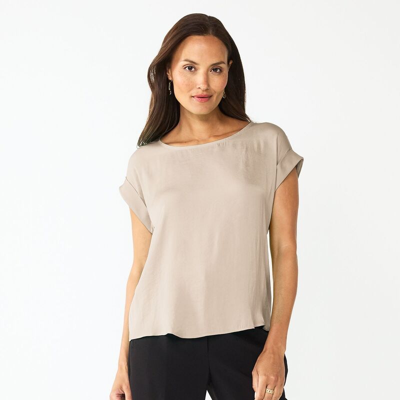 ナインウェスト レディース トップス プルオーバー Women\u0027s Nine West Roll Cuff Woven Tee Camelot Beige ベージュ