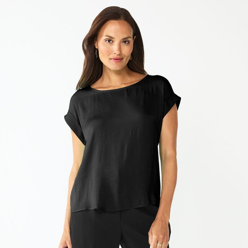 ナインウェスト レディース トップス プルオーバー Women\u0027s Nine West Roll Cuff Woven Tee Mineral Black 黒いこと