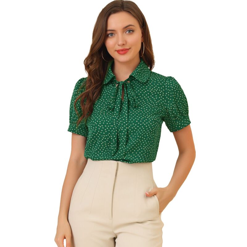 アレグラ ケー レディース トップス プルオーバー シフォン トップ ALLEGRA K Women\u0027s Retro Dots Blouses Bow Tie Peter Pan Collar Chiffon Blouse Dark Green 緑であること