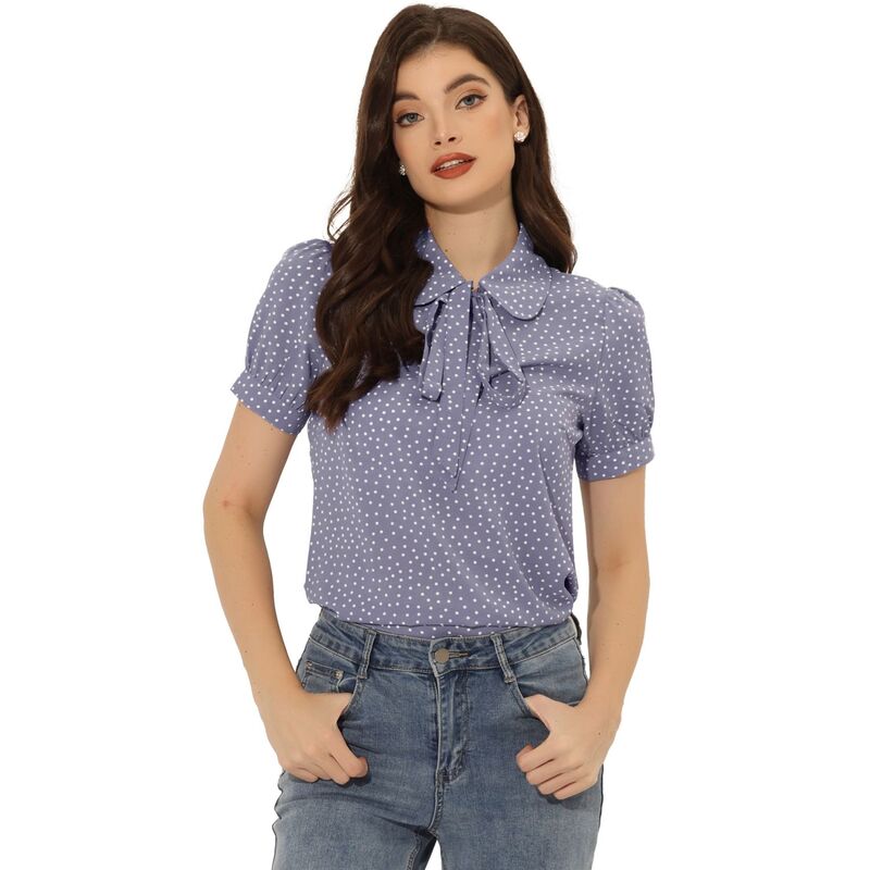 アレグラ ケー レディース トップス プルオーバー シフォン トップ ALLEGRA K Women\u0027s Retro Dots Blouses Bow Tie Peter Pan Collar Chiffon Blouse Light Purple パープル
