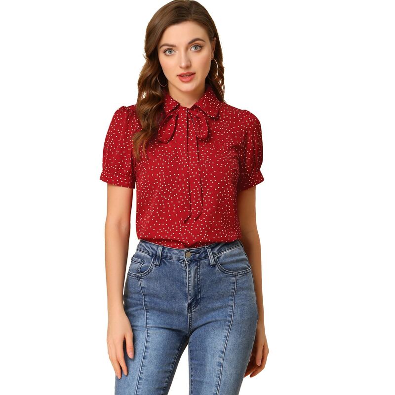アレグラ ケー レディース トップス プルオーバー シフォン トップ ALLEGRA K Women\u0027s Retro Dots Blouses Bow Tie Peter Pan Collar Chiffon Blouse Red 赤いこと