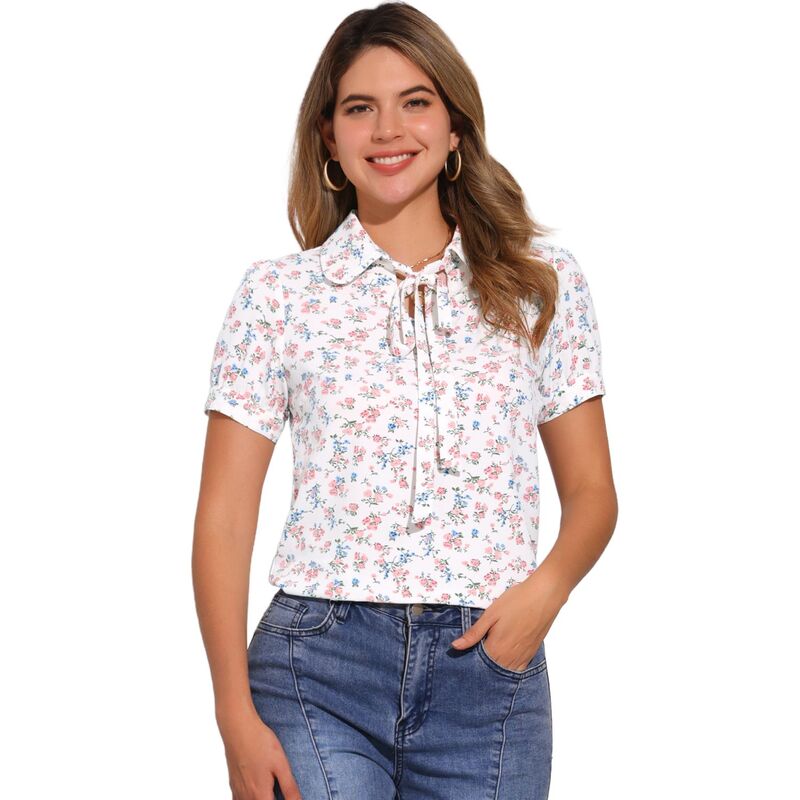 アレグラ ケー レディース トップス プルオーバー シフォン トップ ALLEGRA K Women\u0027s Retro Dots Blouses Bow Tie Peter Pan Collar Chiffon Blouse White Floral 白いこと