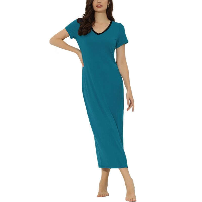 cheibear レディース アンダーウェア ナイトウェア サイドスリット シャツ cheibear Womensleepwear Long Pajama Dress with Side Slit Nightshirt Lounge Nightgown Peacoke Blue ブルー