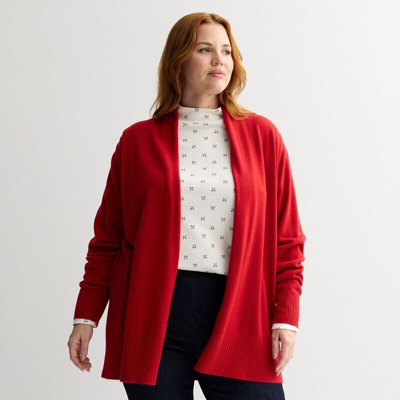 クロフト＆バロー レディース アウター ニット・セーター プラスサイズ カーディガン Plusize Croft & Barrow Thextra Soft Closureless Cardigan Inviting Red レッド