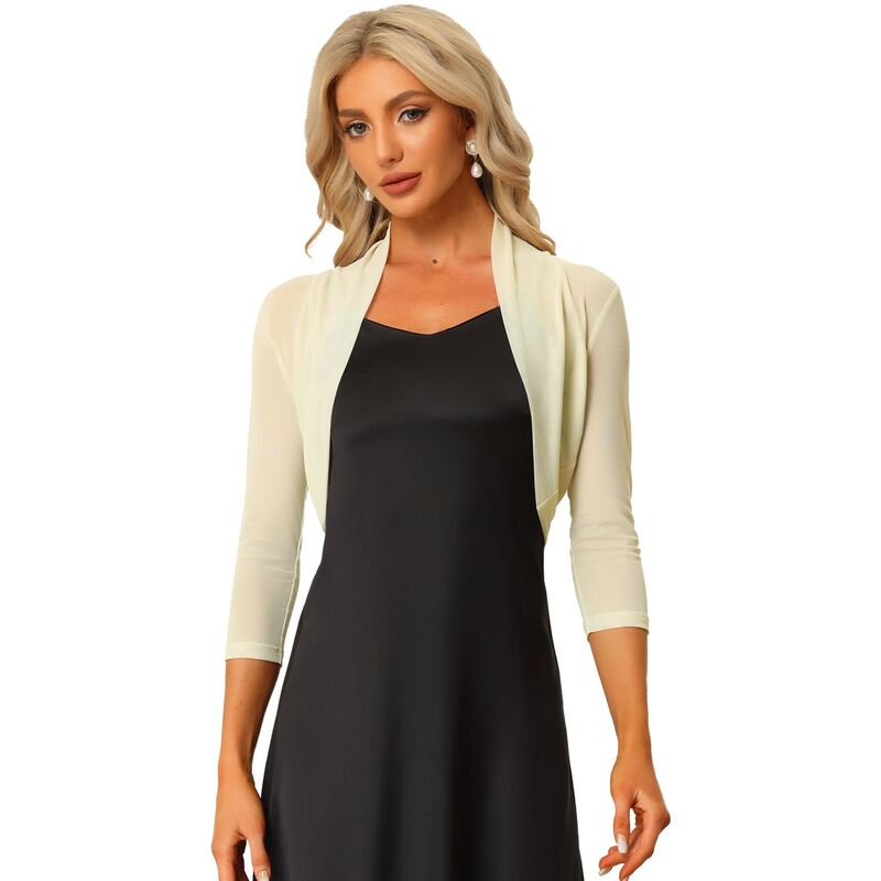 アレグラ ケー レディース アウター ニット・セーター セミシアー ALLEGRA K Women'semi Sheer Elegant Long Sleeves Bolero Shrug Tops Apricot アプリコット｜ReVida 店