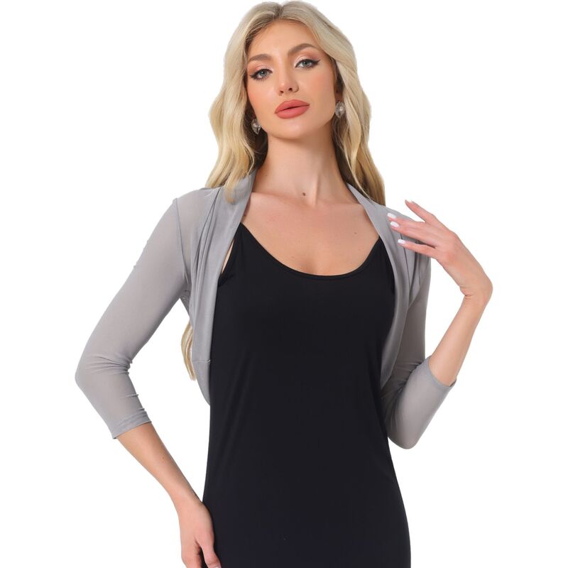 アレグラ ケー レディース アウター ニット・セーター セミシアー ALLEGRA K Women'semi Sheer Elegant Long Sleeves Bolero Shrug Tops Light Grey グレー|ReVida 店