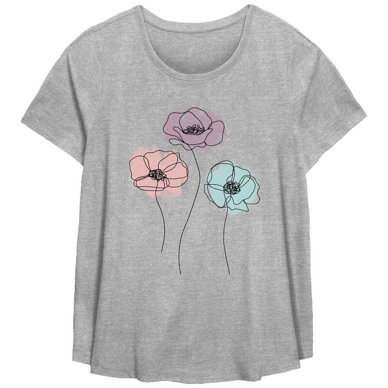 アンブランデッド レディース トップス Tシャツ プラスサイズ グラフィック Unbranded Plusize Pastel Flowers Graphic Tee Heather Gray グレー