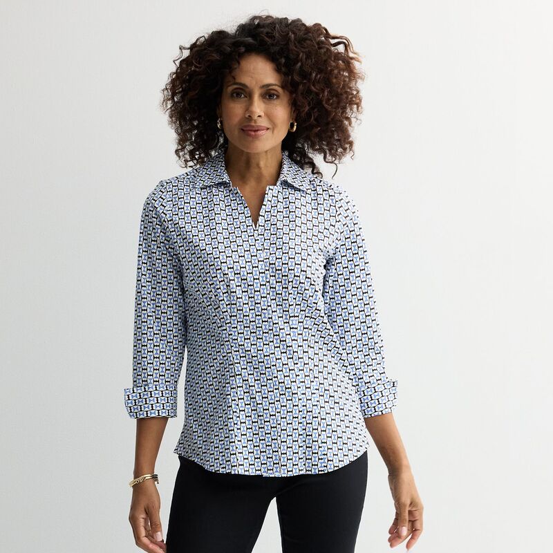 クロフト＆バロー レディース トップス シャツ ダウン Women's Croft & Barrow Tailored Button-Down Shirt Blue Square Hearts ブルー