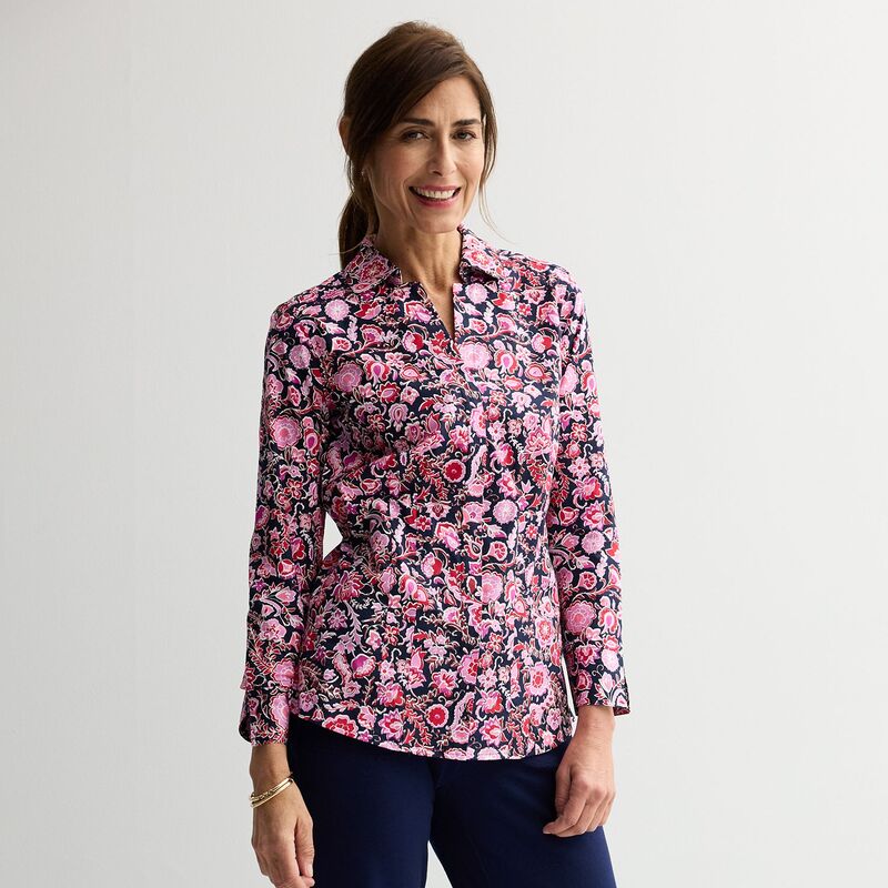 クロフト＆バロー レディース トップス シャツ ダウン Women's Croft & Barrow Tailored Button-Down Shirt Navy Red Floral Vine ネイビー