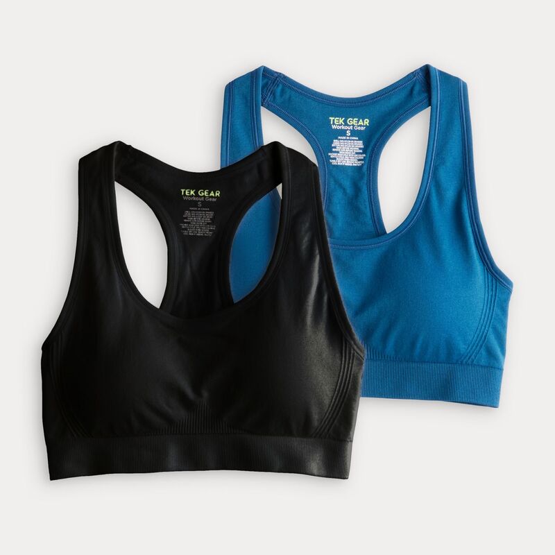 Tek Gear レディース アンダーウェア ブラジャー Women's Tek Gear 2-Pack Seamless Low Support Bra Black Blue ブラック