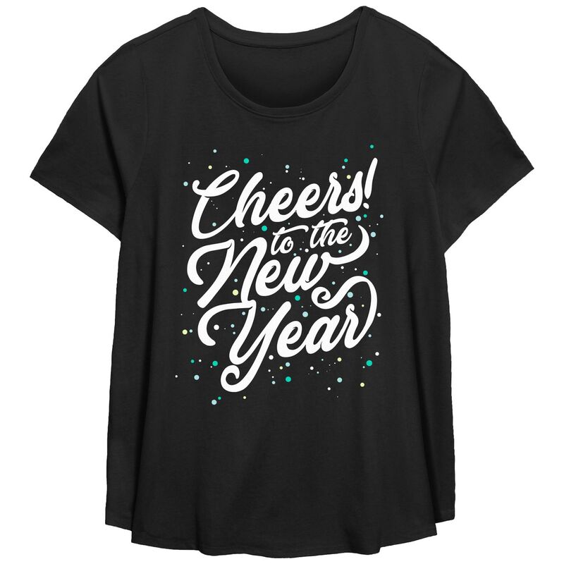 アンブランデッド レディース トップス Tシャツ プラスサイズ Unbranded Missy Plusize Cheers! To The New Year Flowy Tee Black ブラック