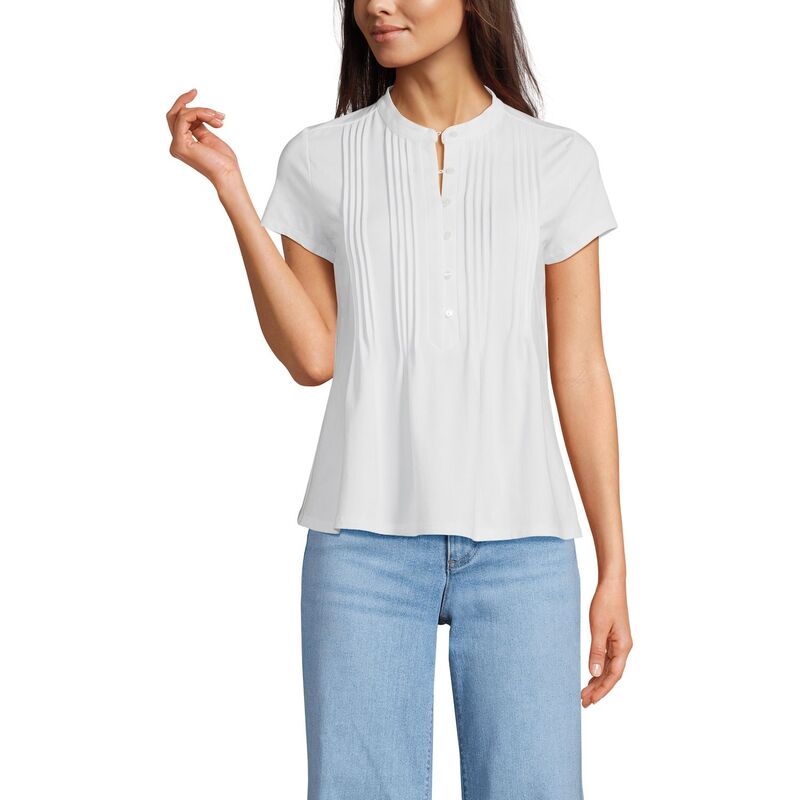ランズエンド レディース トップス Tシャツ ジャージー Women's Lands' End Lightweight Jersey Button Pintuck Top White ホワイト