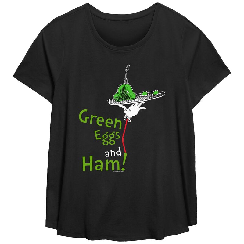 アニメキャラクター レディース トップス Tシャツ プラスサイズ グラフィック Licensed Character Plusize Dr. Seuss Green Eggs And Ham Are Served Graphic Tee Black ブラック 8,345円