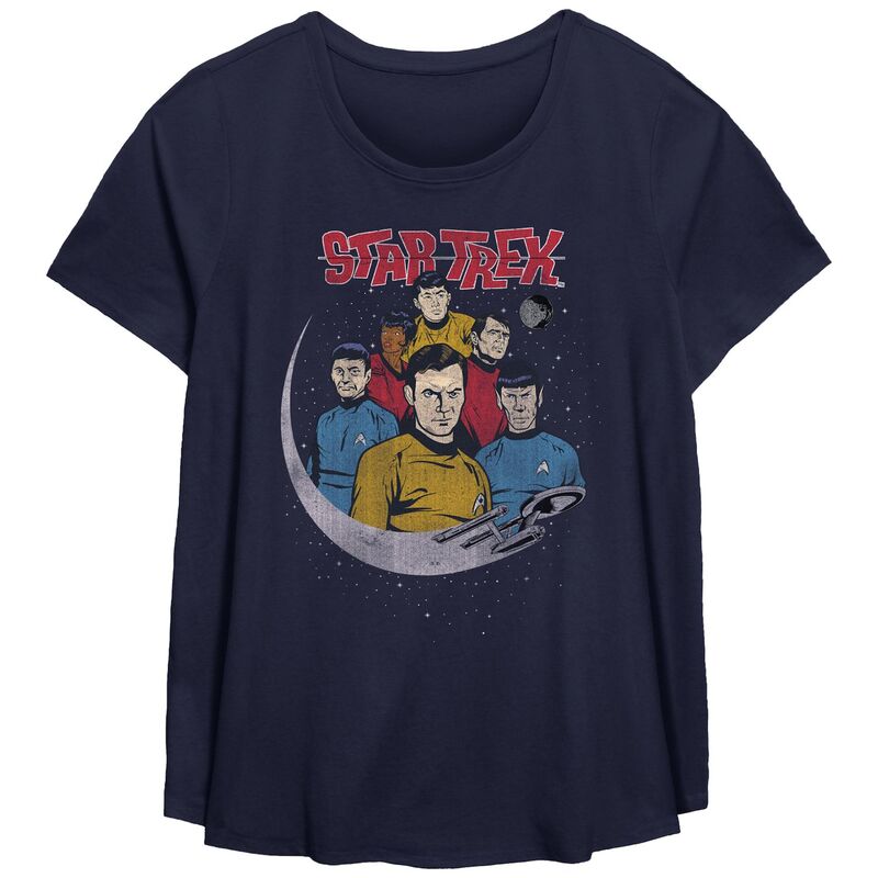 アニメキャラクター レディース トップス Tシャツ プラスサイズ グラフィック Licensed Character Plusize Star Trek Classic Poster Graphic Tee Navy ネイビー