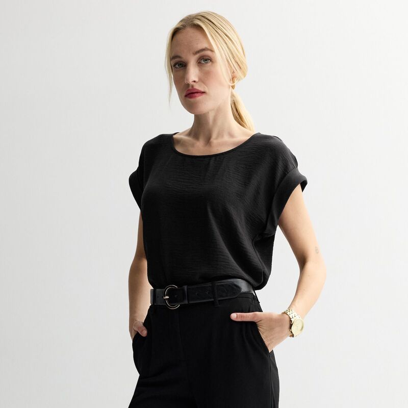 ナインウェスト レディース トップス プルオーバー Women\u0027s Nine Westextured Short Sleeve Tee Mineral Black 黒いこと