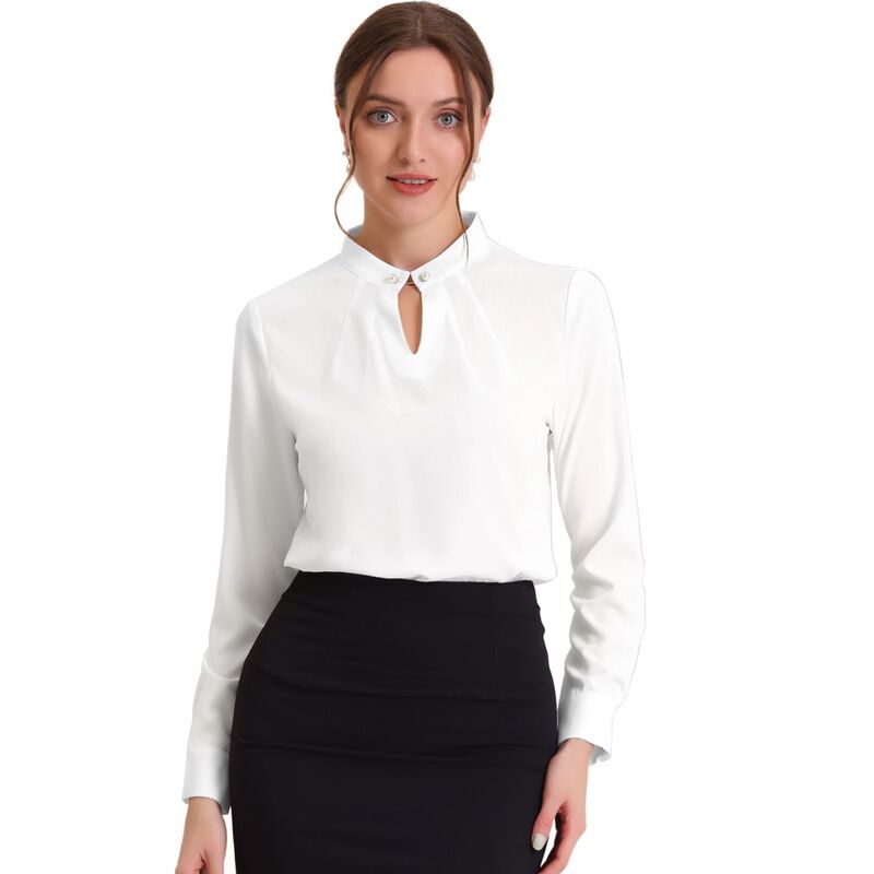 アレグラ ケー レディース トップス プルオーバー 筋目 トップ ALLEGRA K Women\u0027s Pleated Mock-Neck Pearl Decor Elegant Work Blouse Top White 白いこと