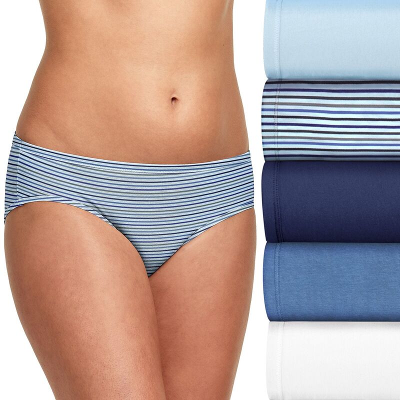 ヘインズ レディース アンダーウェア パンツ Women ’ s Hanes Ultimate ComfortSoft Stretchipster Underwear 5-Pack 41W5CS Blue Stripe Asst ブルー