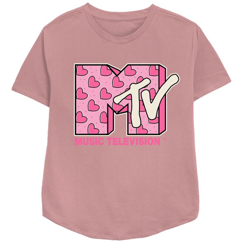 アニメキャラクター レディース トップス Tシャツ プリント ロゴ グラフィック Licensed Character Women's MTV Heart Print Logo Graphic Tee Mauve