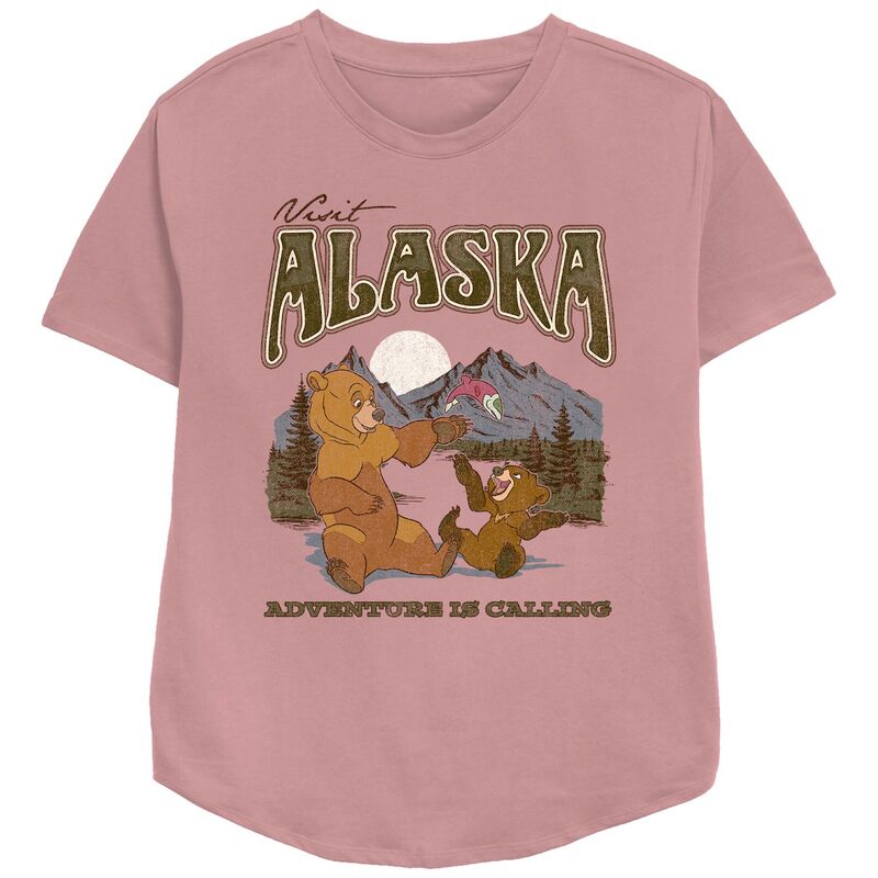 アニメ人となり レディース トップス ティーシャツ 伸び伸びする相応う グラフィック Licensed Character Women\u0027s Brother Bear Visit Alaska Relaxed Fit Graphic Tee Mauve トップス-Tシャツ・カットソー