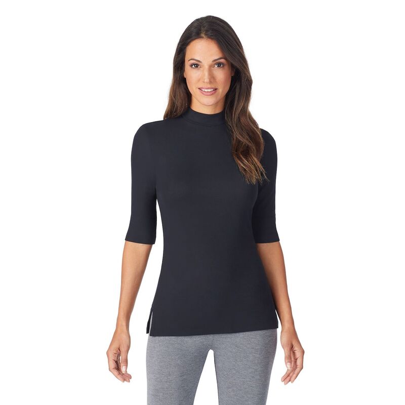 クドルドッズ レディース トップス Tシャツ モックネック Women's Cuddl Dudsoftwear with Stretch Elbow Sleeve Mockneck Top Black ブラック｜ReVida 店
