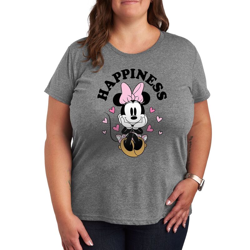 ディズニー レディース トップス Tシャツ プラスサイズ グラフィック Disney's Minnie Mouse Plusize Happiness Hearts Graphic Tee Heather Gray グレー