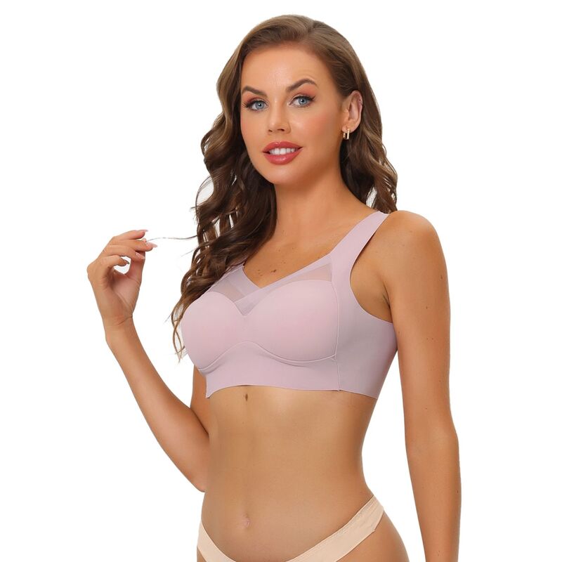 アレグラ ケー レディース アンダーウェア ブラジャー ミニ メッシュ ALLEGRA K Women's Push Up Minimizer Full Coverage Mesh Wirefree Bras Pink ピンク
