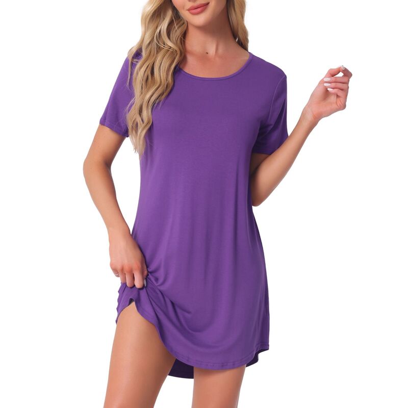cheibear レディース アンダーウェア ナイトウェア シャツワンピース Tシャツ cheibear Women'sleepshirt-shirt Dress Colorful Striped Short Sleeve Nightshirt Nightgown Purple パープル｜ReVida 店