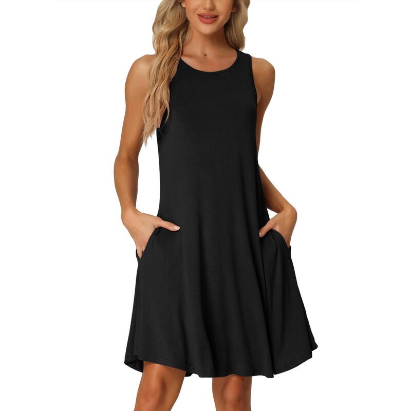 cheibear レディース アンダーウェア ナイトウェア シャツ ノースリーブ cheibear Women's Nightshirt Sleeveless Tank Dress Basic Sleepwear Nightgown with Pockets Black ブラック