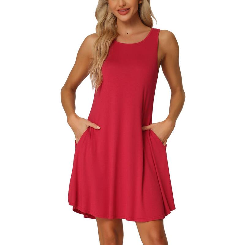 cheibear レディース アンダーウェア ナイトウェア シャツ ノースリーブ cheibear Women's Nightshirt Sleeveless Tank Dress Basic Sleepwear Nightgown with Pockets Red レッド