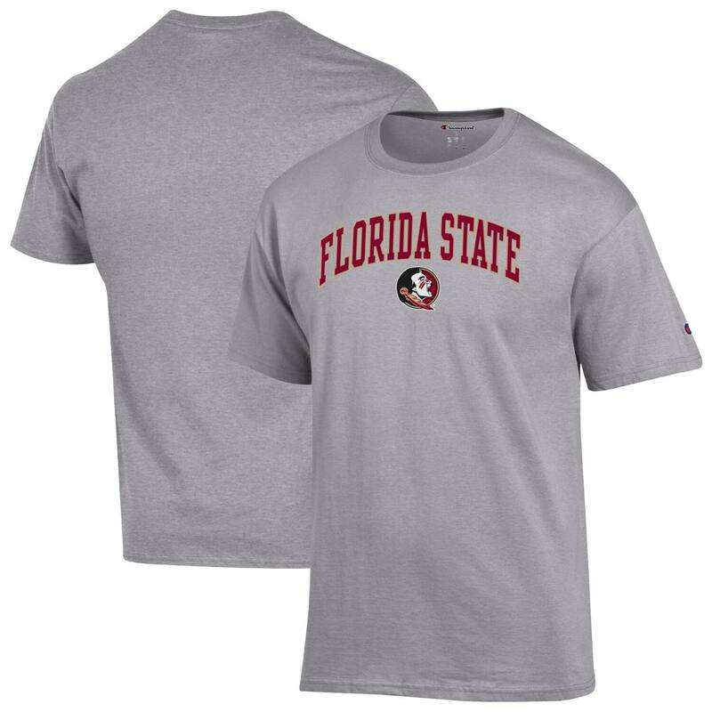 チャンピオン メンズ トップス Tシャツ ロゴ Men Champion Heather Gray Florida State Seminoles Arch Over Logo T-Shirt Fsu Grey グレー
