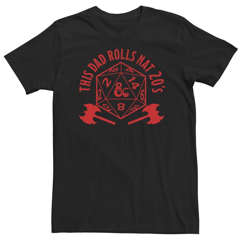 アニメキャラクター メンズ トップス Tシャツ トール Licensed Character Big & Tall Dungeons & Dragons Father's Day "This Dad Rolls Nat 20's" Tee Black ブラック