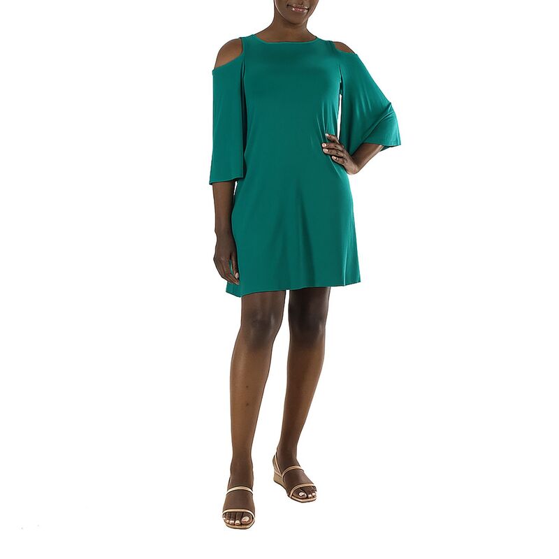 ニナレオナルド レディース トップス ワンピース ドレープ Women's Nina Leonardraped Sleeve Cold-Shoulder Dress Radianteal ティール