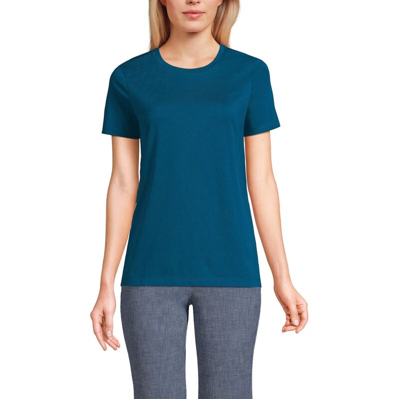 ランズエンド レディース トップス Tシャツ クルーネック プチ コットン Petite Lands' End Relaxed-Fit Supima Cotton Crewneck Tee Baltic Teal ティール